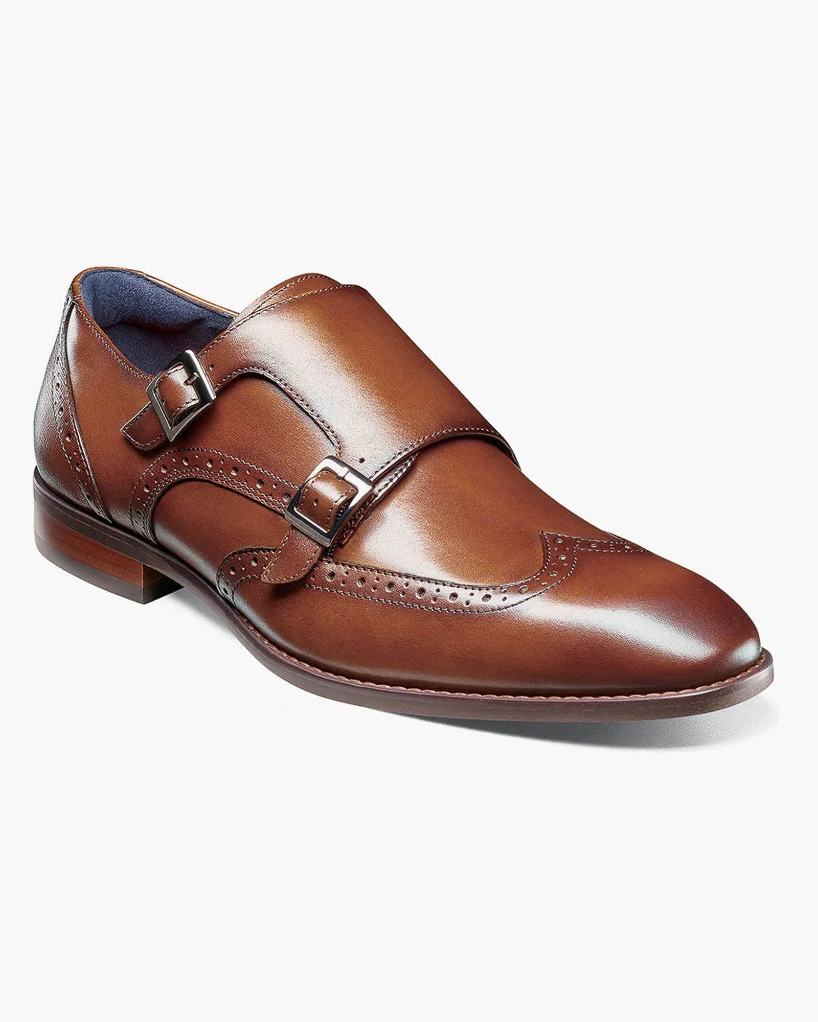 Stacy Adams Karson Wingtip Double Monk Strap In Cognac