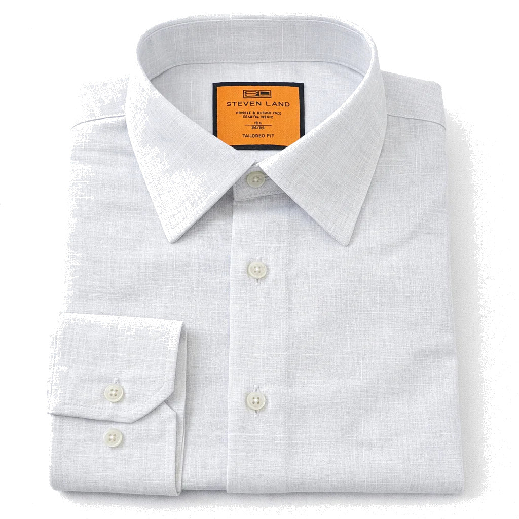 Steven Land Linen Texture Hidden Button Down Collar Shirt in White