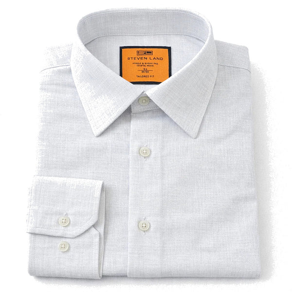 Steven Land Linen Texture Hidden Button Down Collar Shirt in White