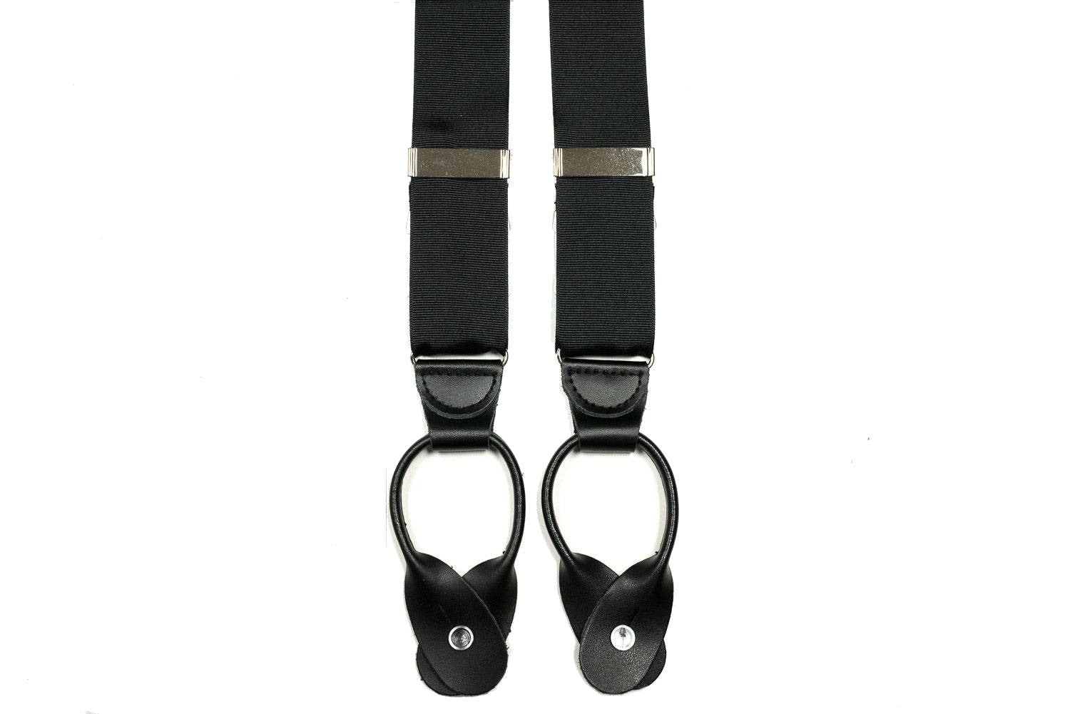 Suspenders With Grosgrain Fabric And Button In Leather Tab Braces In Black - Rainwater's Men's Clothing and Tuxedo Rental