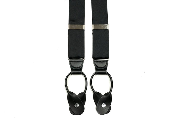 Suspenders With Grosgrain Fabric And Button In Leather Tab Braces In Black - Rainwater's Men's Clothing and Tuxedo Rental