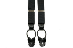 Suspenders With Grosgrain Fabric And Button In Leather Tab Braces In Black - Rainwater's Men's Clothing and Tuxedo Rental