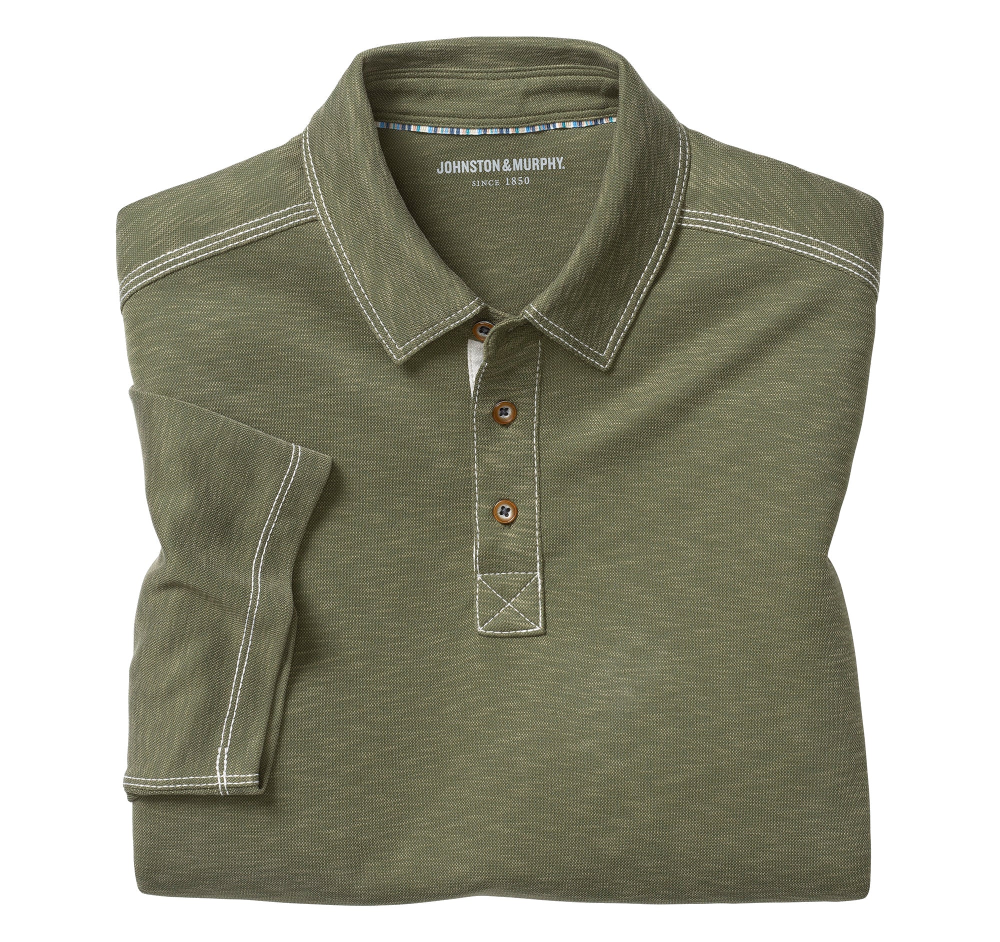 Vintage Slub Polo Shirt in Olive