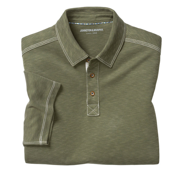 Vintage Slub Polo Shirt in Olive