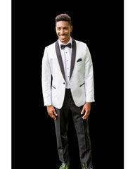 '-Rainwater's -Rainwater's - Tuxedo Rental - White & Black Aria Paisley Shawl lapel Dinner Jacket Tuxedo Rental -