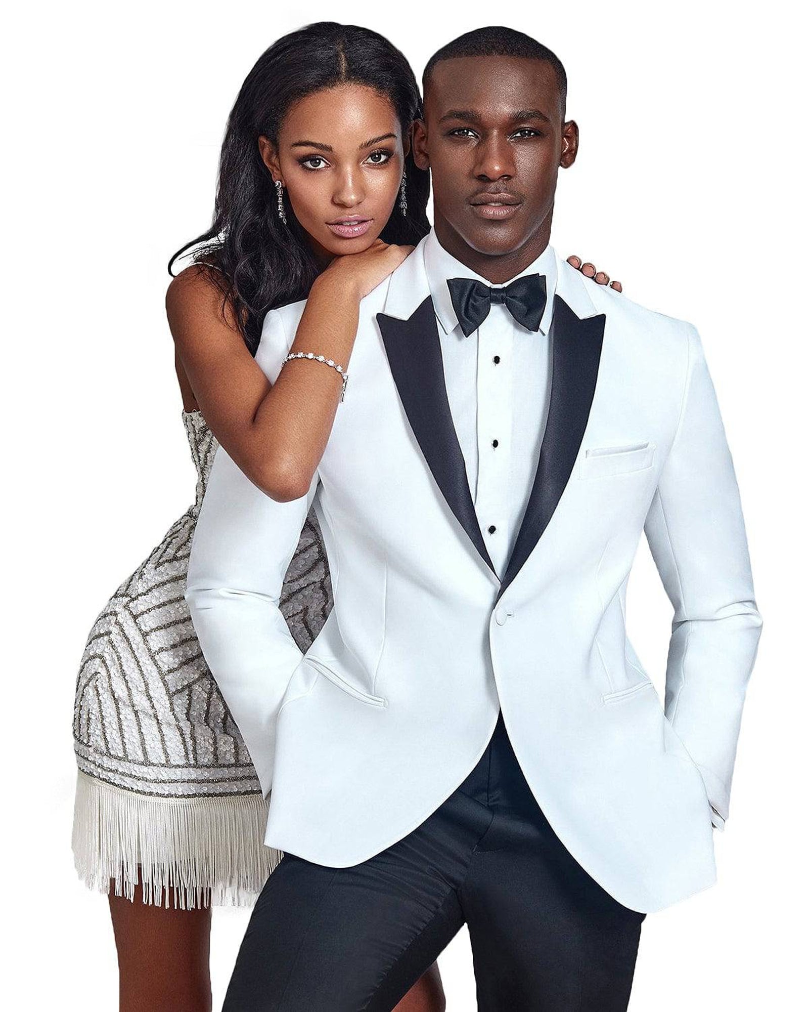 White With Black Peak Lapel Tuxedo Rental - Rainwater's Men's Clothing and Tuxedo Rental