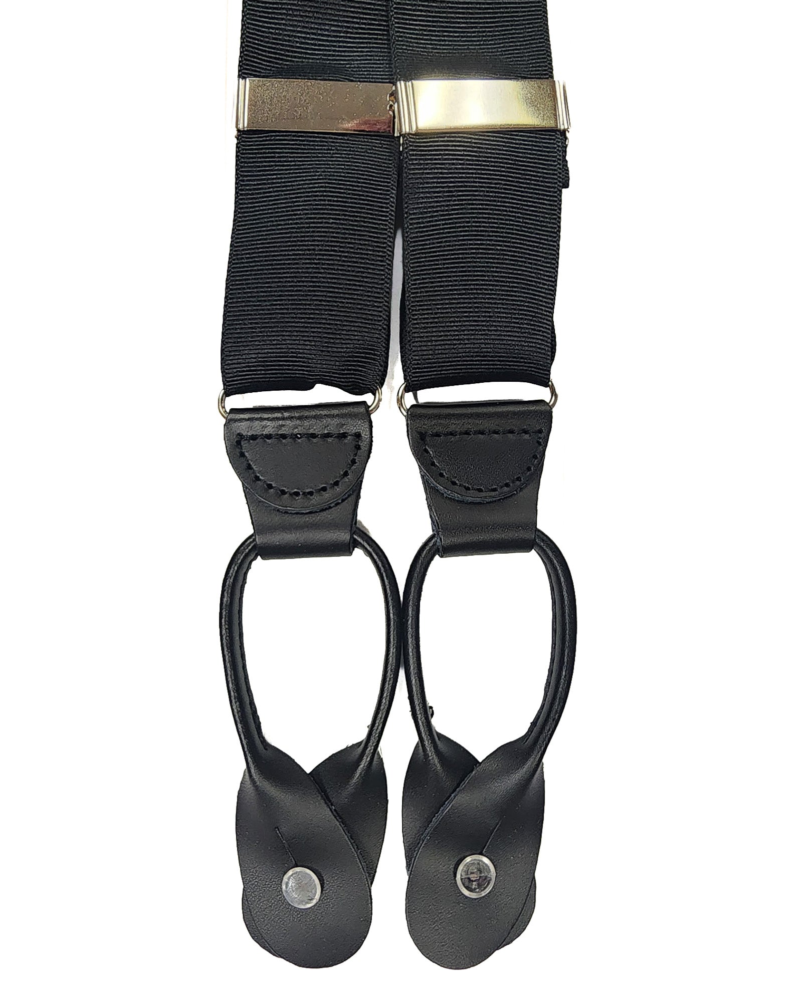 Braces Suspenders With Button Leather Tabs In Black Grosgrain