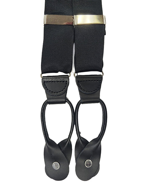 Braces Suspenders With Button Leather Tabs In Black Grosgrain