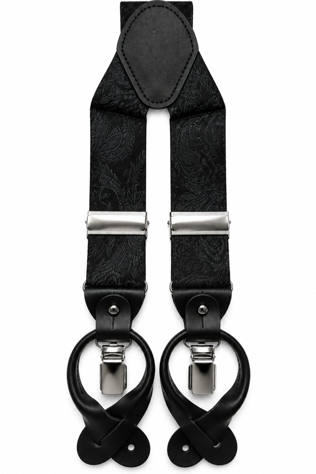 Traditional Stretch Fit Convertible Suspender in Black Paisley Pattern