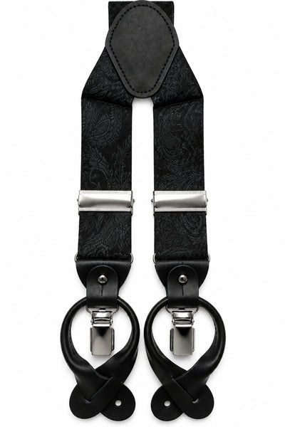 Traditional Stretch Fit Convertible Suspender in Black Paisley Pattern