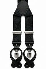 Traditional Stretch Fit Convertible Suspender in Black Paisley Pattern