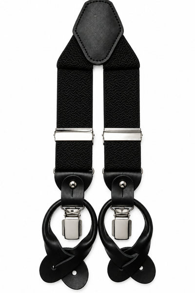Braces Suspenders With Convertible Clip Or Button in Black Textured Pattern