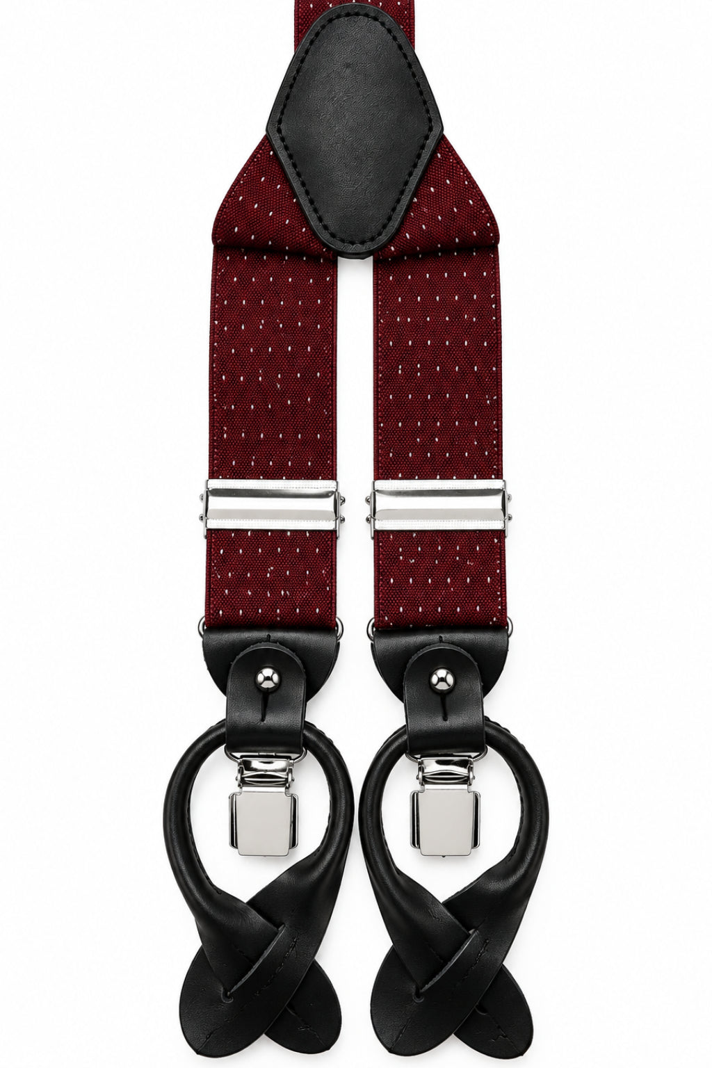 Traditional Stretch Fit Convertible Suspender in Burgundy Pin Dot Pattern