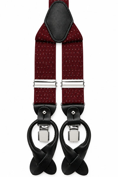 Traditional Stretch Fit Convertible Suspender in Burgundy Pin Dot Pattern