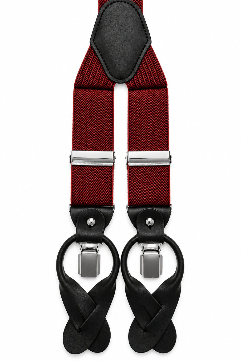 Traditional Stretch Fit Convertible Suspender in Red & Black Herringbone