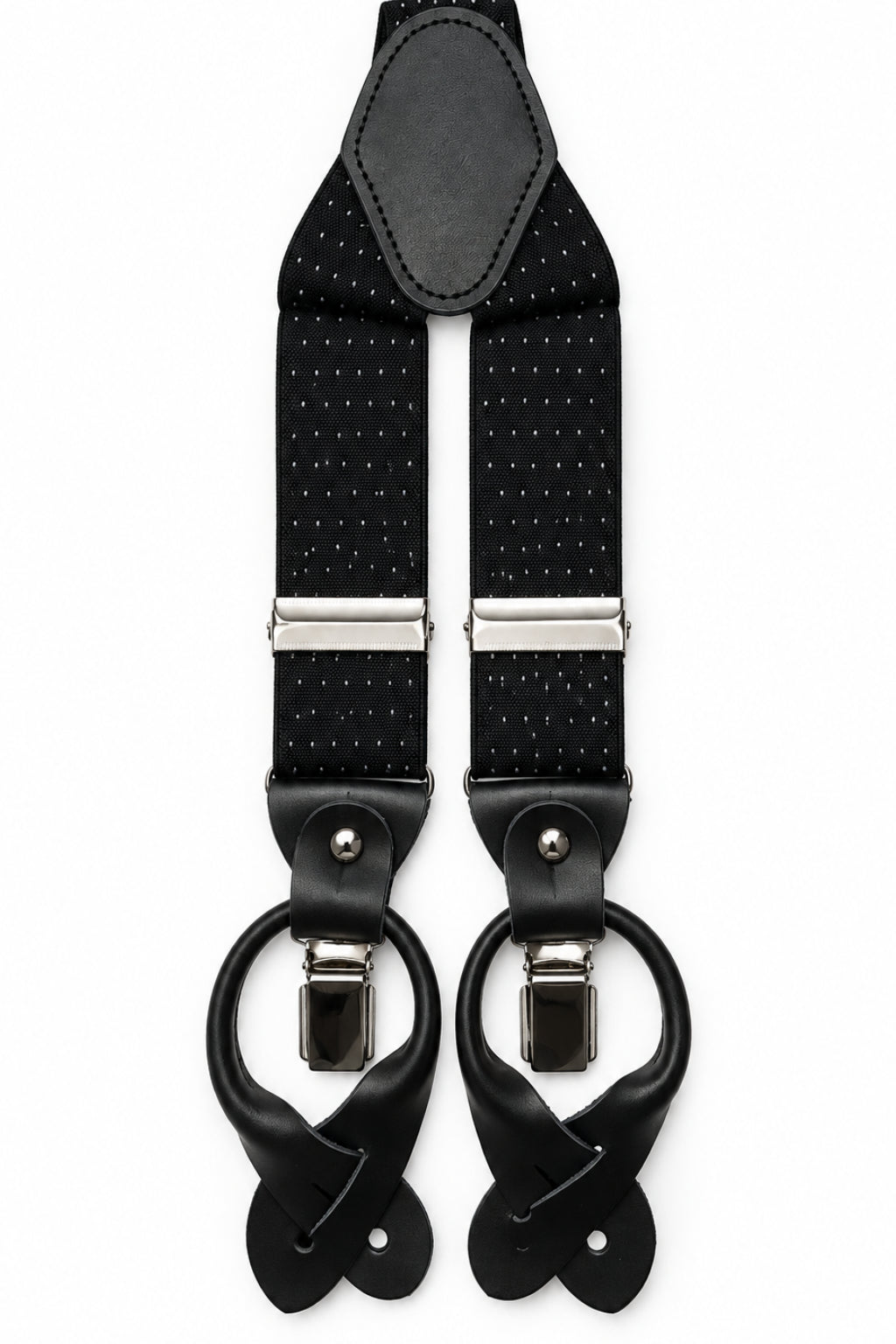 Traditional Stretch Fit Convertible Suspender in Black Pindot Pattern
