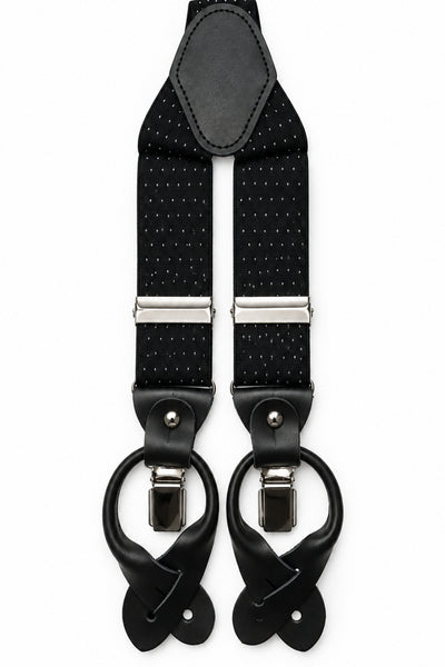 Traditional Stretch Fit Convertible Suspender in Black Pindot Pattern
