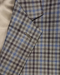 Zignone Woven In Italy Sport Coat In Taupe Brown & Blue Check