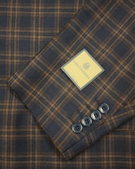 Carlo Barbara Woven In Italy Sport Coat In Navy & Camel Plaid