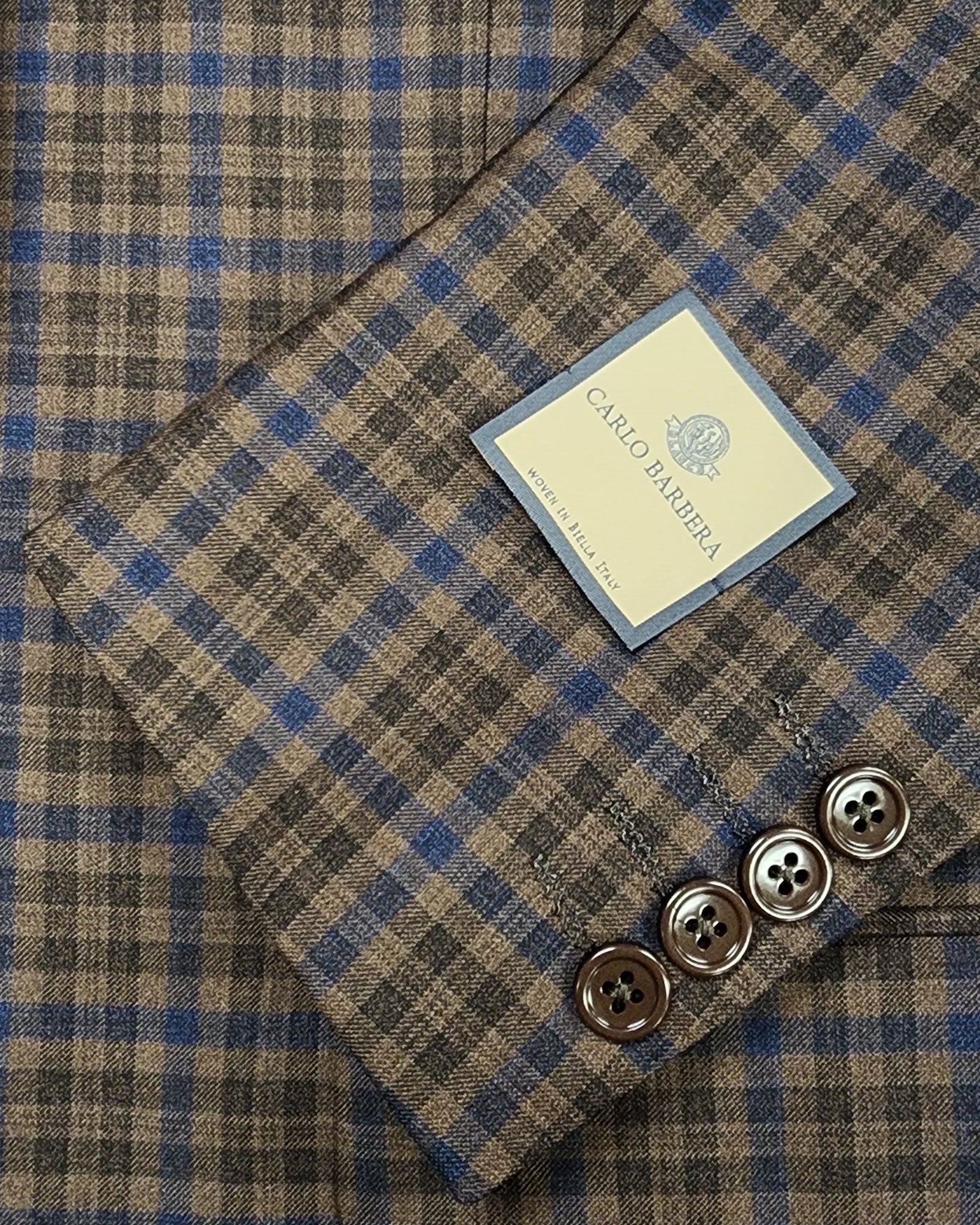 Carlo Barbara Woven In Italy Sport Coat In Mid Brown & Blue Check