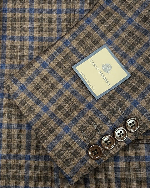 Carlo Barbara Woven In Italy Sport Coat In Mid Brown & Blue Check
