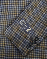 Zignone Woven In Italy Sport Coat In Blue & Camel Check