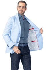 Rainwater's Sports Coat Half Canvas Stretch Fabric Slim Fit In Light Blue Herringbone