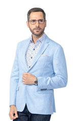 Rainwater's Sports Coat Half Canvas Stretch Fabric Slim Fit In Light Blue Herringbone