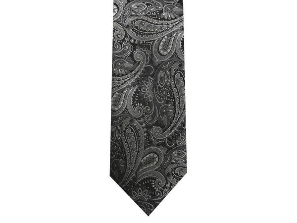 Narrow Tie & Pocket Square In Grey Paisley - Rainwater's Men's Clothing and Tuxedo Rental