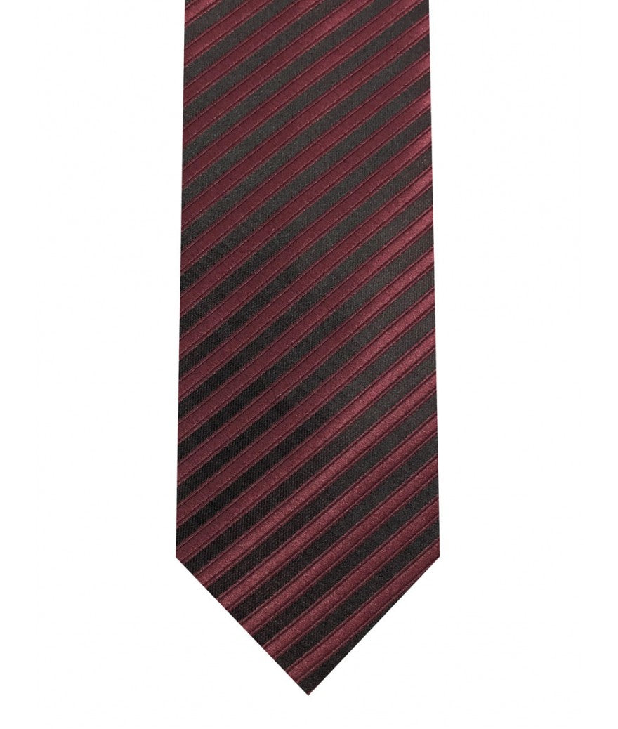 Narrow Tie & Pocket Square In Burgundy Bar Stripe - Rainwater's Men's Clothing and Tuxedo Rental