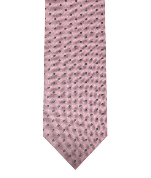 Narrow Tie & Pocket Square In Pink With Grey Pindots - Rainwater's Men's Clothing and Tuxedo Rental