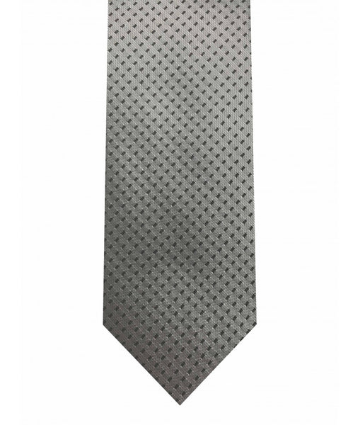 Narrow Tie & Pocket Square In Silver With Grey Pindot - Rainwater's Men's Clothing and Tuxedo Rental