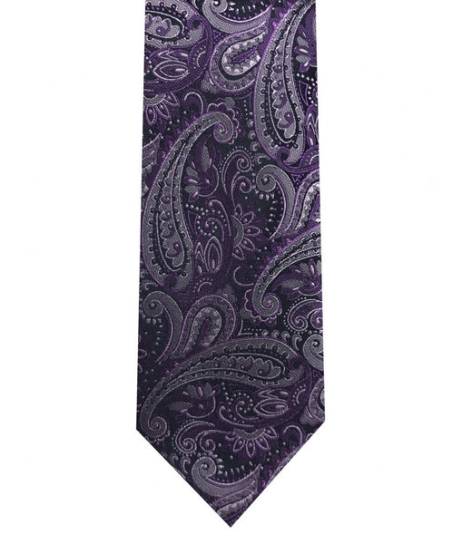 Narrow Tie & Pocket Square In Purple Paisley - Rainwater's Men's Clothing and Tuxedo Rental