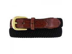 Brighton Braided Stretch Belt with Croco Leather in Black - Rainwater's Men's Clothing and Tuxedo Rental