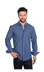 Mizumi Medium Blue Neat Print Sport Shirt