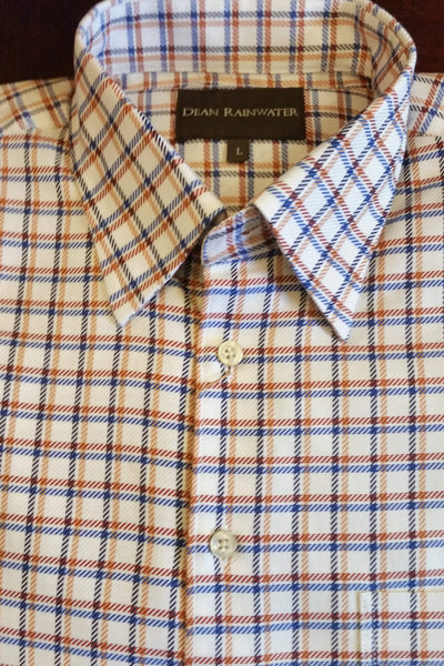 White, Navy And Tobacco Raised Twill Hidden Button-down Collar by Dean Rainwater - Rainwater's Men's Clothing and Tuxedo Rental