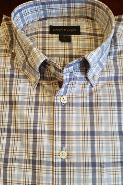 White with Navy Heather & Khaki Plaid Shirt by Scott Barber - Rainwater's Men's Clothing and Tuxedo Rental
