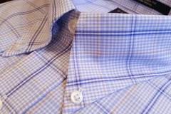 Blue with Khaki Windowpane Plaid Wrinkle Free Shirt by Rainwater's - Rainwater's Men's Clothing and Tuxedo Rental