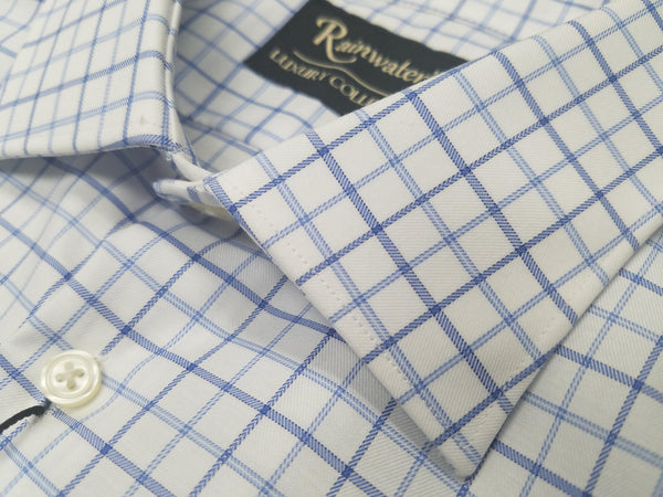 Rainwater's Blue Windowpane 100% Cotton Non-Iron Dress Shirt - Rainwater's Men's Clothing and Tuxedo Rental