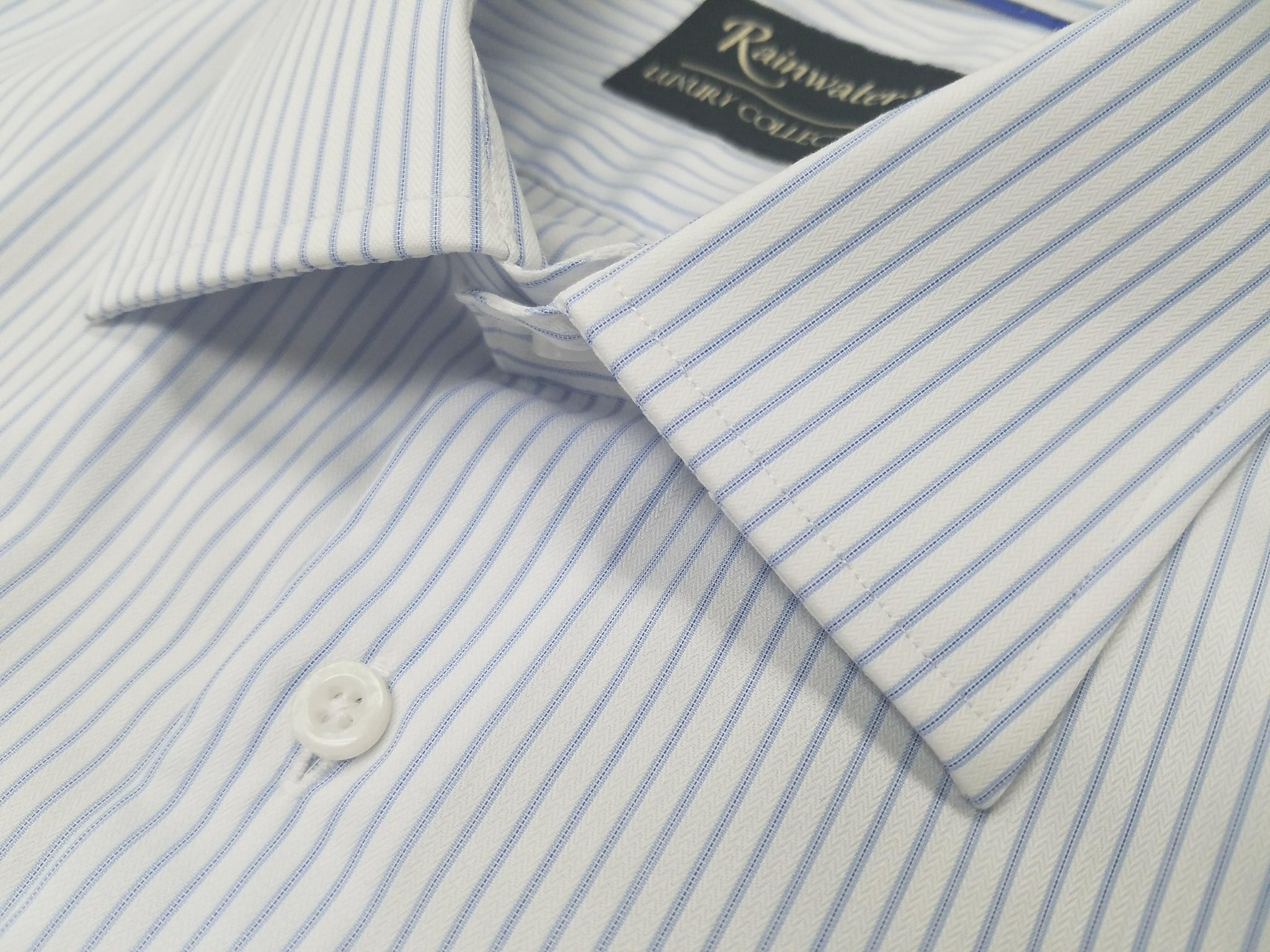 Rainwater's 100's 100% Cotton White Blue Striped Spread Collar Dress Shirt - Rainwater's Men's Clothing and Tuxedo Rental