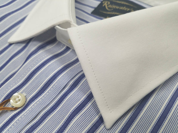 Rainwater's 100% Cotton Non-Iron Blue Stripe Dress Shirt with Contrast Collar and Cuffs - Rainwater's Men's Clothing and Tuxedo Rental