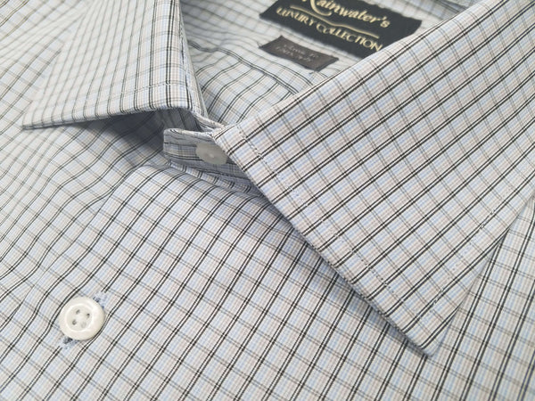 Rainwater's Mini Neat Plaid Dress Shirt in Grey and Blue - Rainwater's Men's Clothing and Tuxedo Rental