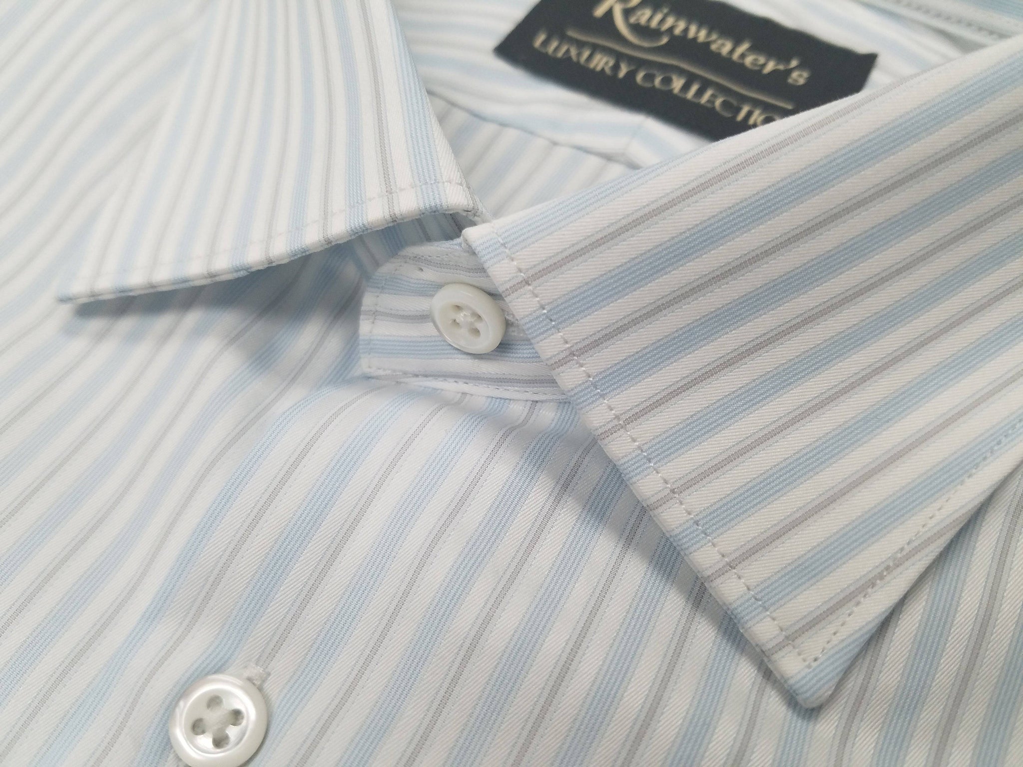Rainwater's Luxury Collection White and Blue Stripe Dress Shirt - Rainwater's Men's Clothing and Tuxedo Rental
