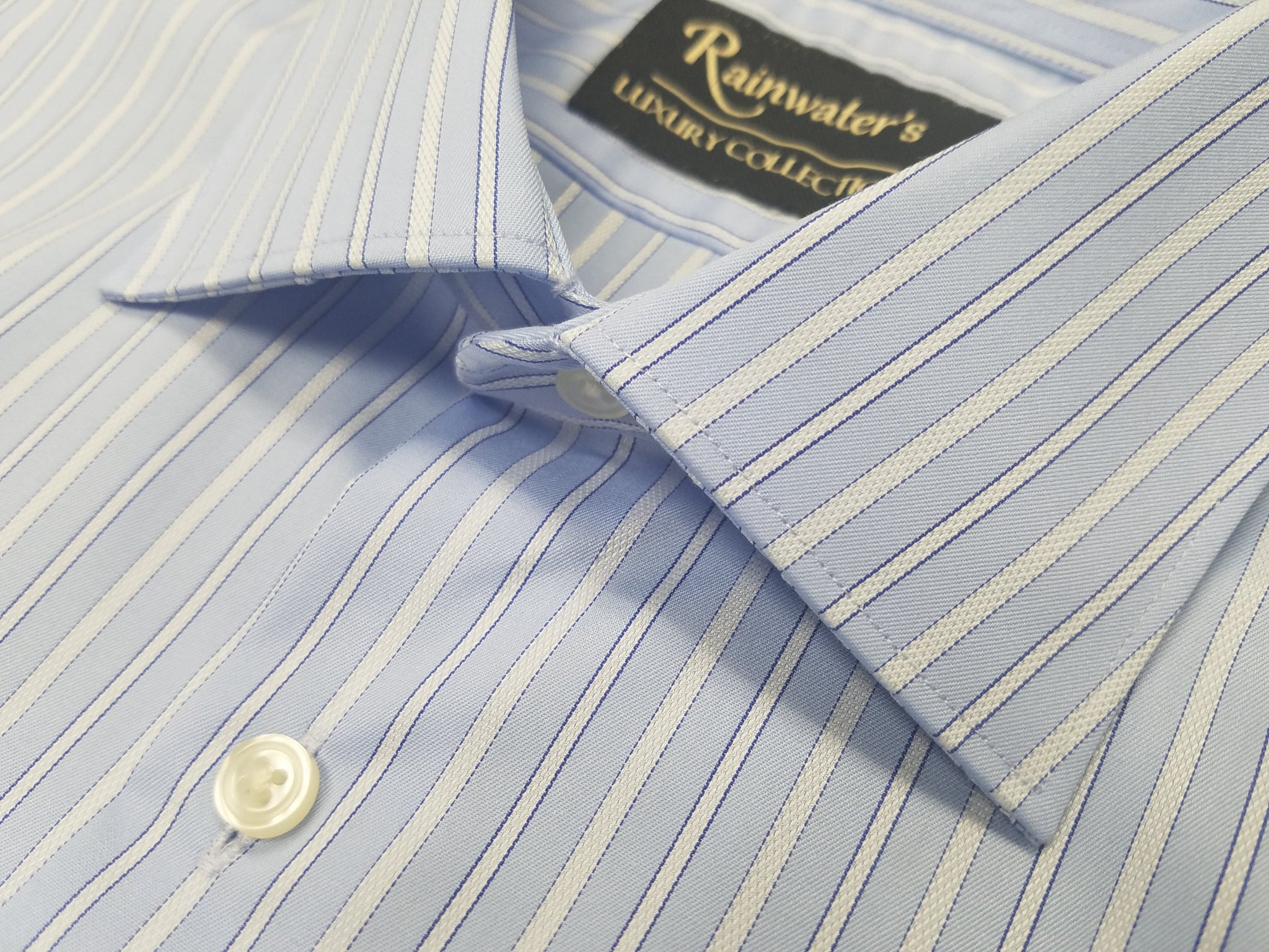 Rainwater's Luxury Collection Light Blue Striped Dress Shirt - Rainwater's Men's Clothing and Tuxedo Rental