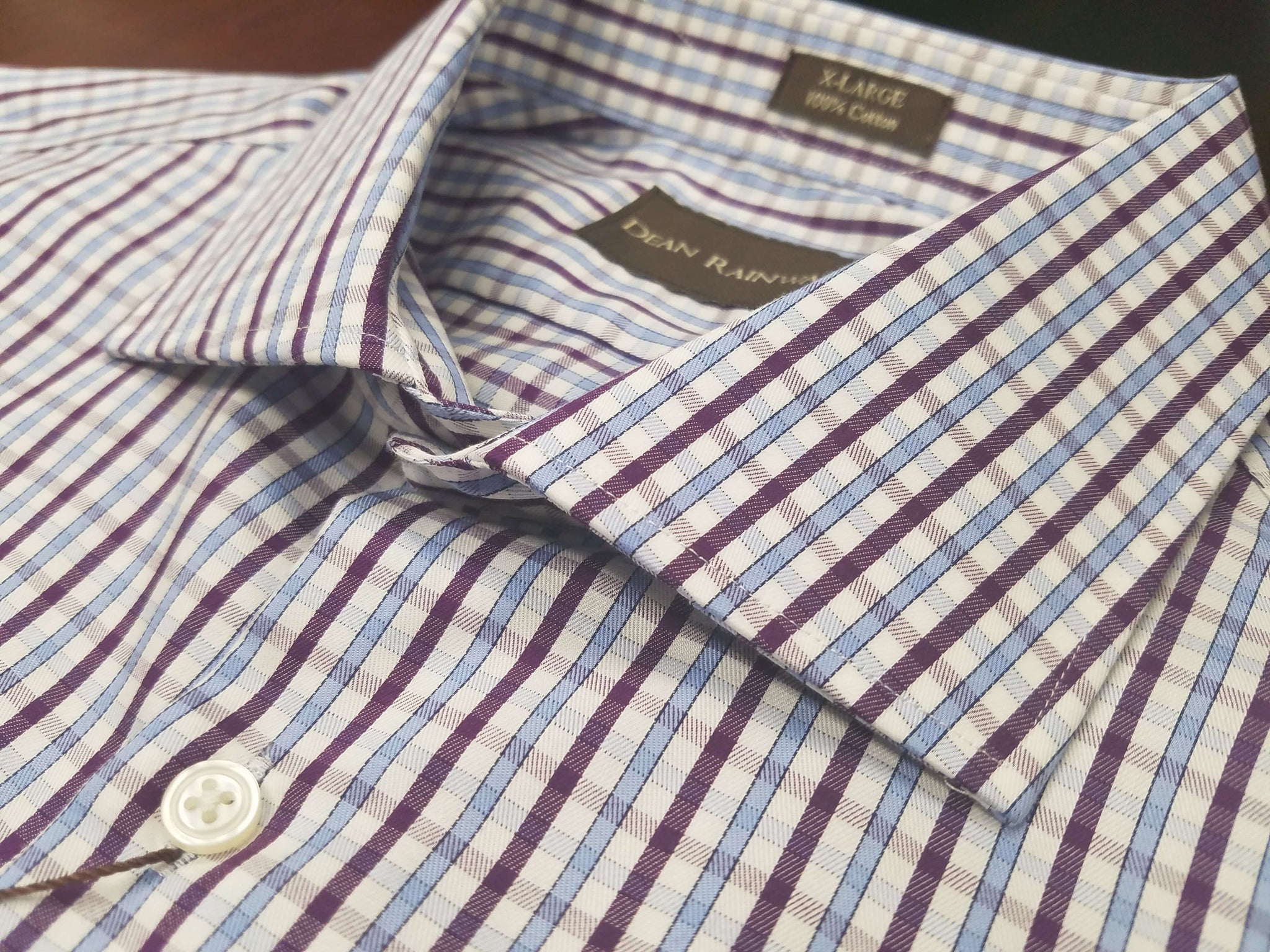 Dean Rainwater's 100% Cotton Purple and Light Blue Check Dress Shirt - Rainwater's Men's Clothing and Tuxedo Rental