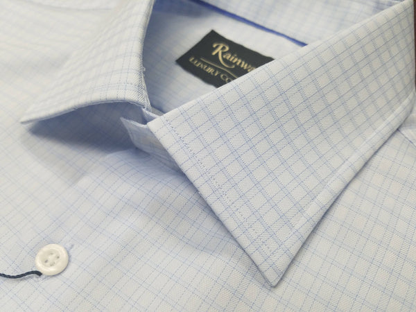 Rainwater's 100% Cotton 100's Two Ply Light Blue Small Check Spread Collar Dress Shirt - Rainwater's Men's Clothing and Tuxedo Rental