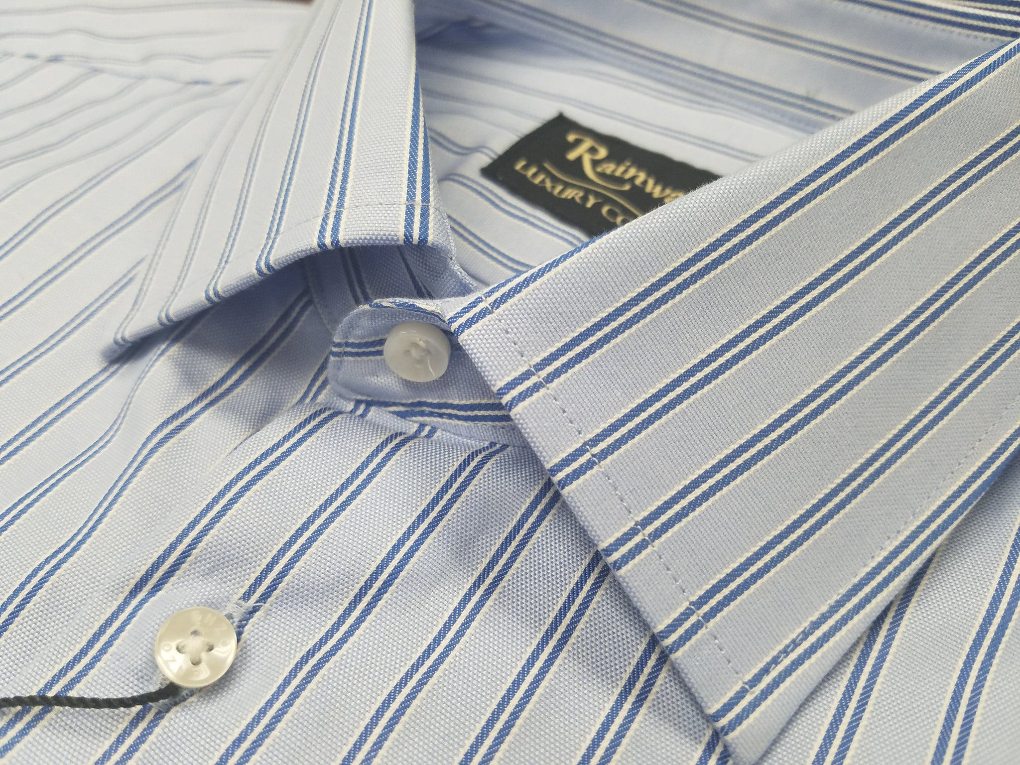 Rainwater's Luxury Collection 100% Cotton Blue Stripe French Cuff Dress Shirt - Rainwater's Men's Clothing and Tuxedo Rental