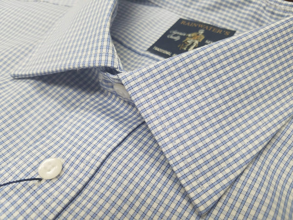 Rainwater's 100% Cotton Non-Iron Blue Check Spread Collar Dress Shirt - Rainwater's Men's Clothing and Tuxedo Rental