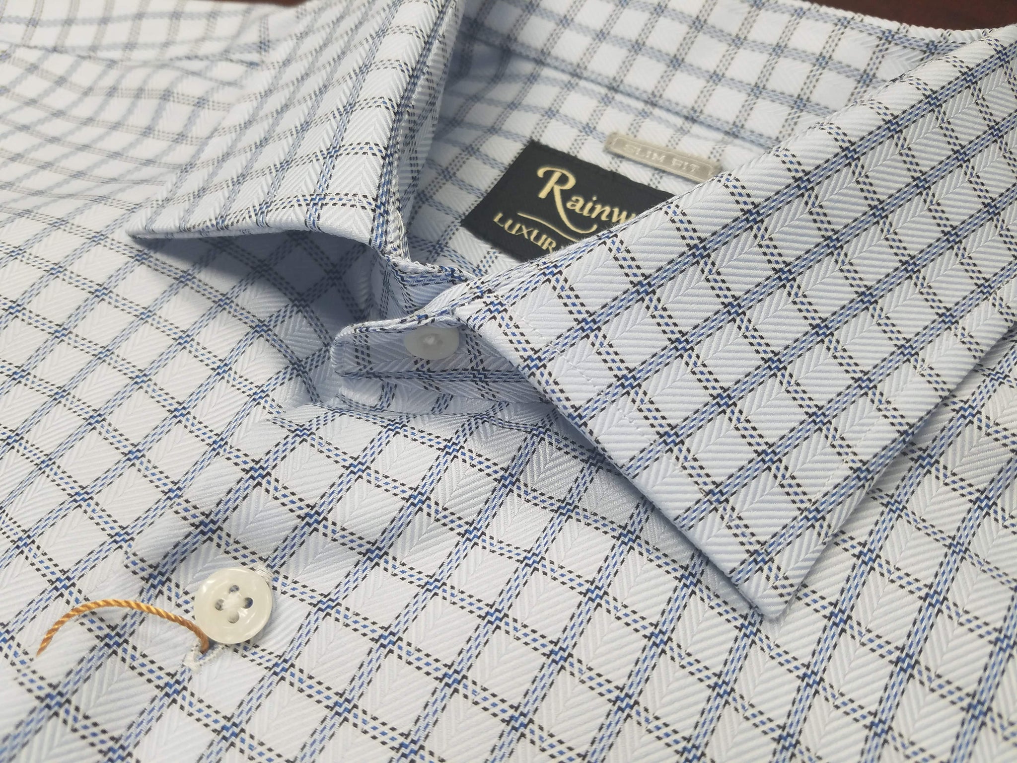 Rainwater's 100% Cotton Non-Iron Light Blue Check Slim Fit Dress Shirt - Rainwater's Men's Clothing and Tuxedo Rental