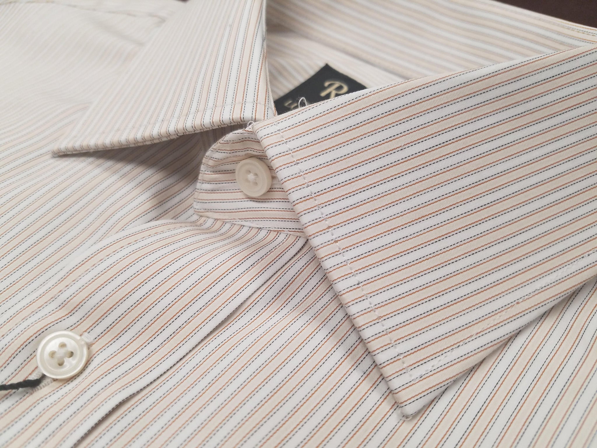 Rainwater's Luxury Collection 100% Cotton Tan Stripe French Cuff Dress Shirt - Rainwater's Men's Clothing and Tuxedo Rental